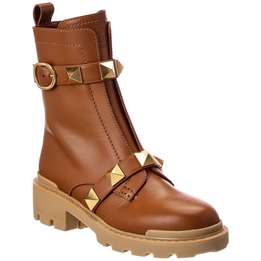 Valentino Roman Stud Leather Combat Boot